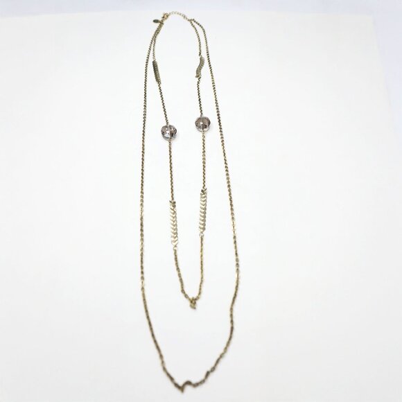 Vintage Charming Charlie Long Double Strand Necklace Gold Tone Chevron Beaded - Picture 5 of 11